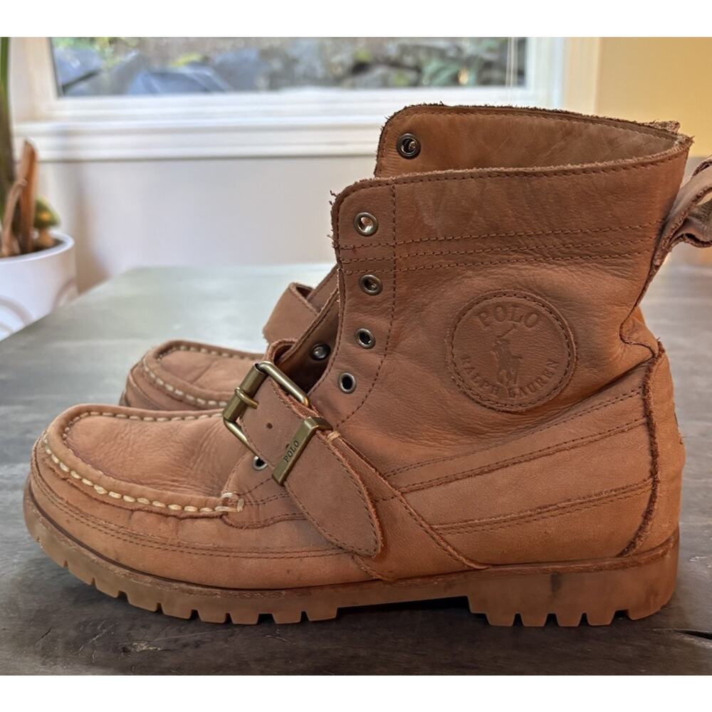 POLO Ralph Lauren Ranger Leather Lace Up Buckle Boots Men’s Size 7.5 Brown Tan - Picture 5 of 10
